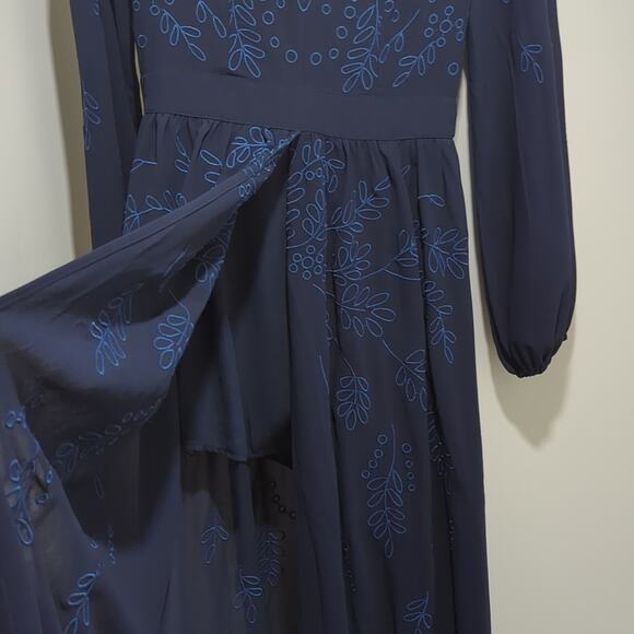 Honey Punch Lulus Maxi Embroidered Floral Romper V-Neck Dress Drk Navy Blue Sz S - Picture 6 of 8